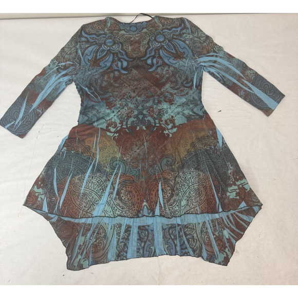 Boho Y2K Mandala Print Asymmetrical Hem Unity Tunic Top Festival Hippie Small - Picture 4 of 7